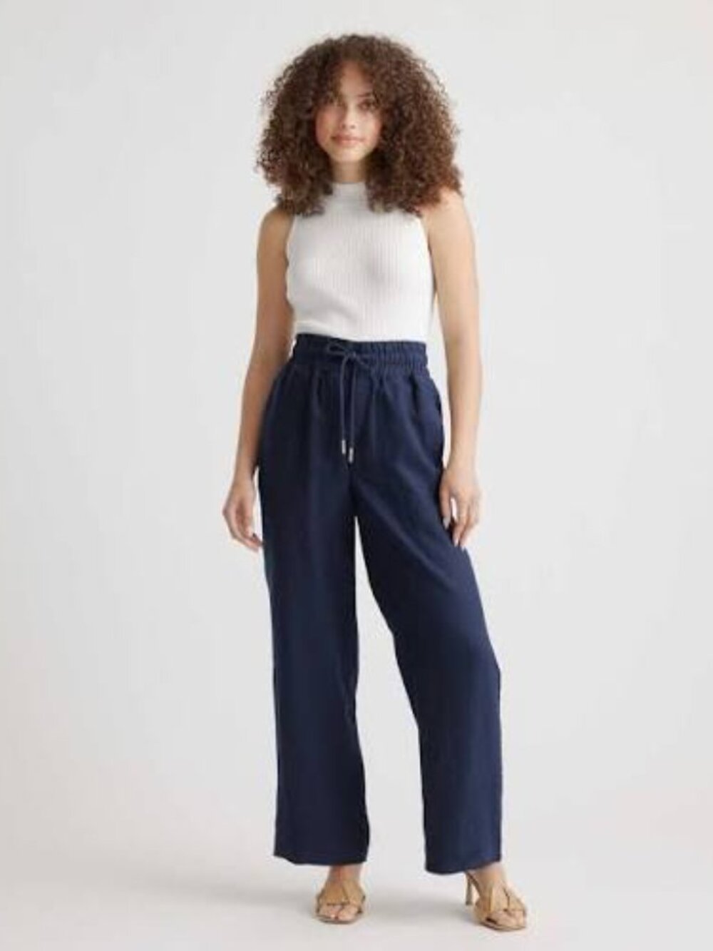 NWT Quince 100% European Linen Wide Leg Pants Deep Navy Small